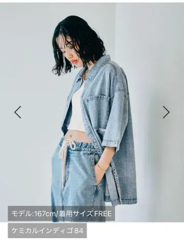 LEPSIM BIG 데님 5부 소매 셔츠 튜닉