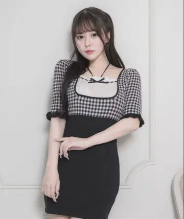 Pium 도리 깅엄 니트 카페 원피스