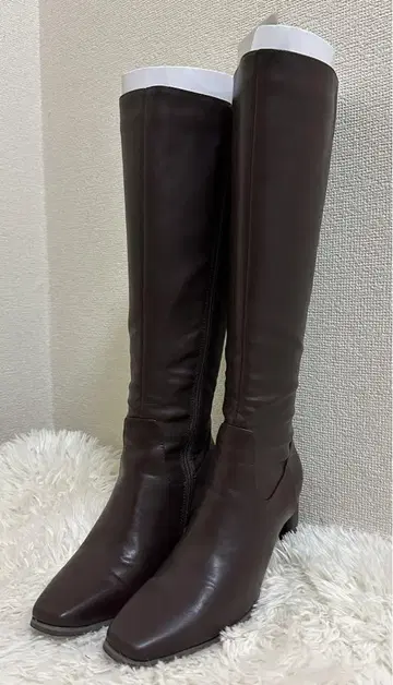 브라운 가죽 롱 부츠