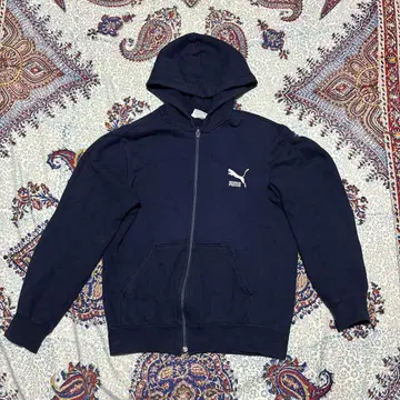 80s PUMA 빈티지 지퍼 후드티 네이비 크롭