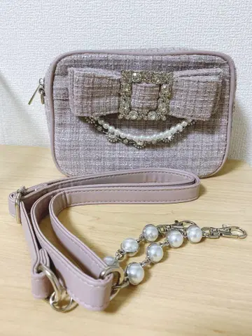 [ 새상품급 ] NOEMIE 오죠상 트위드 리본 비쥬 숄더백 핑크