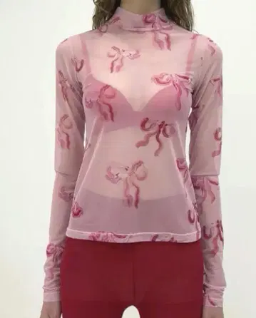 RIBBON SEE-THROUGH TOPS 핑크