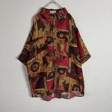 빈티지 반팔 셔츠 패턴 셔츠 화려한 퓨어 실크 오버 사이즈