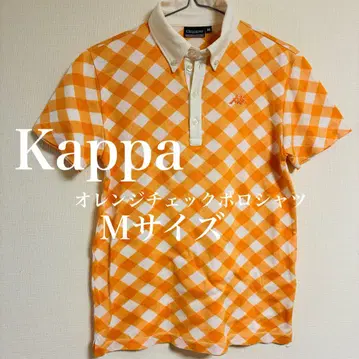 [오샤레] Kappa 오렌지 화이트 체크 피케 셔츠 M 사이즈