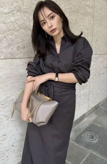 anuans 랩 스트레이트 셔츠 원피스