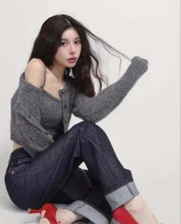 미사용 새상품 Darich 다리치 샤기 니트 앙상블 그레이