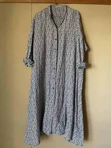 nest robe 린넨 100% 꽃무늬 긴팔 셔츠 원피스 네이비