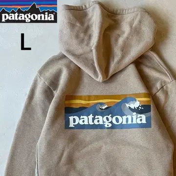 파타고니아 L 후드티 베이지 뒷면 빅 로고