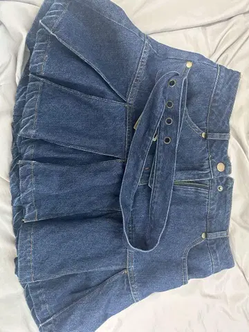 데님 플리츠 미니 스커트