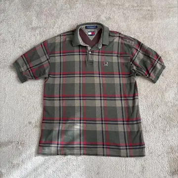 tommy hilfiger 체크 피케 셔츠 플래그 카키