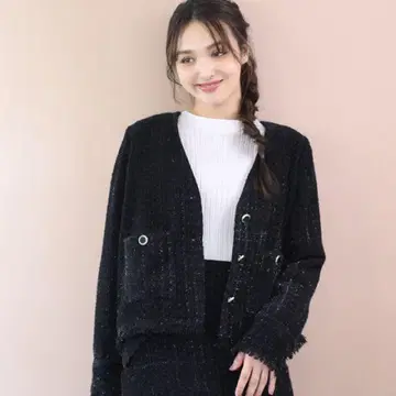 [ 새상품 ] MISCH MASCH 미슈마슈 라메 트위드 자켓 블랙 M