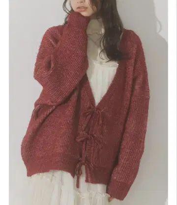 merry jenny v넥 리본 가디건 레드