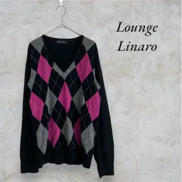 아가일 무늬 V넥 니트 스웨터 긴팔 개성있는 빅 사이즈 a1021