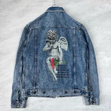 YOUNG THUG 데님 자켓 엔젤 프린트 데미지 가공