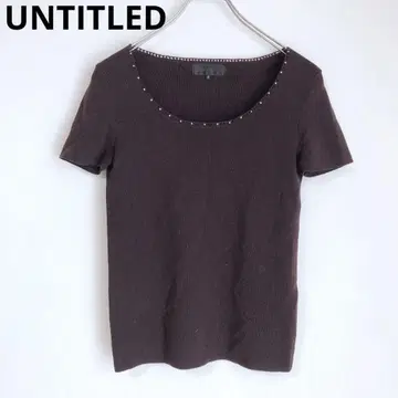 언타이틀 반팔 니트 모 헤어 쿨넥 비즈 성숙 큐트 브라운 2