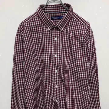 노티카 체크 긴팔 셔츠 자수 구제 의류 빨간색 2XL