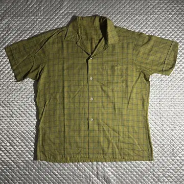 60s VINTAGE 반팔 다 체크 셔츠 오픈 카라