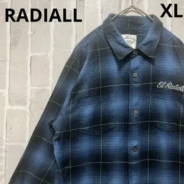 RADIALL 라디얼 긴팔 옴브레 체크 플란넬 셔츠 XL 자수