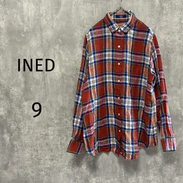 4181 [ 이네드/INED ] 린넨 100% 긴팔 캐주얼 체크 셔츠 M