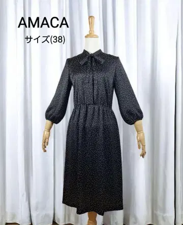 새상품급(38) AMACA 보타이 리본 포함 도트 원피스