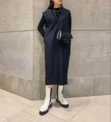 UNITED ARROWS I라인 오버롤 스커트 네이비 38