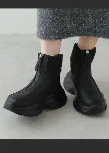 블랙 통굽 지퍼 부츠 스노우 부츠