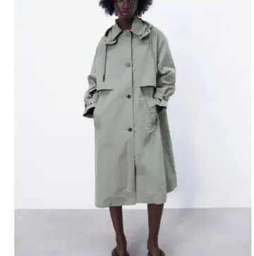 ZARA 워터 렌트 오버 사이즈 트렌치코트 모즈 코트 카키