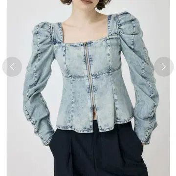 [ moussy AGING DENIM BUSTIER BL ]