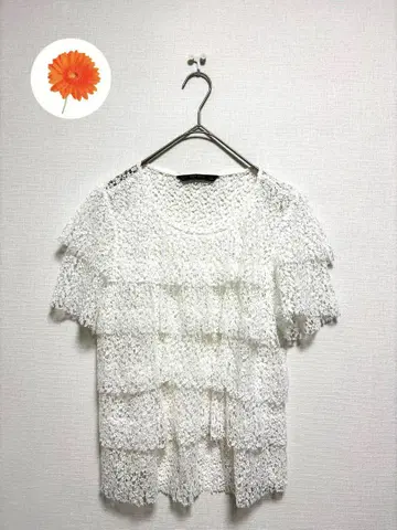 ZARA BASIC 자라 베이직 반팔 블라우스 상의 프릴 화이트