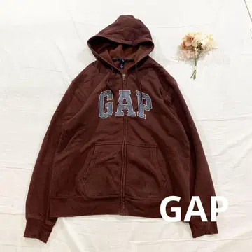 GAP 갭 속기모 집업 후드티 긴팔 로고 브라운 XL
