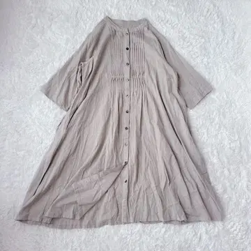 빅 사이즈 코튼 린넨 핀턱 셔츠 원피스 면 린넨 노카라