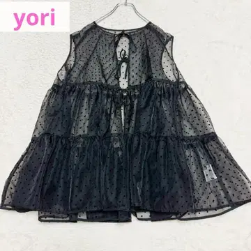 새상품급 yori 도트 플로키 플레어 티어드 베스트 24SS 완판템