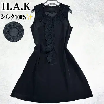 레어 H.A.K 하쿠 실크 100% 슬리브리스 원피스 프릴 포켓