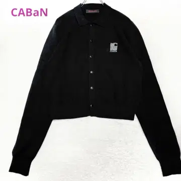 새상품급 CABaN 코튼 캐시미어 펄 로고 폴로 가디건 옷깃 블랙