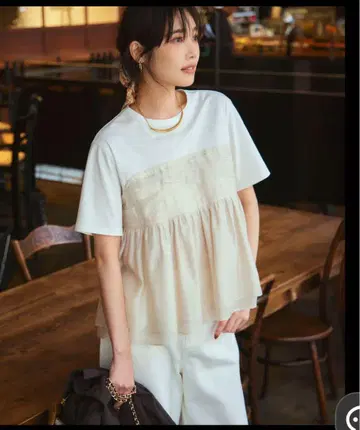 23구 오간자 뷔스티에 콤비 티셔츠