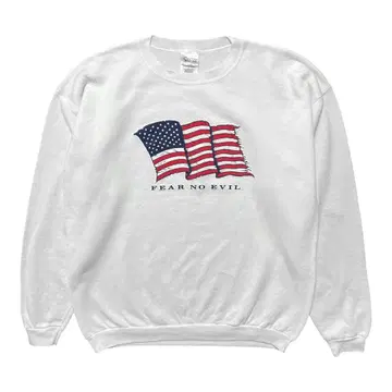 USA 구제 의류 성조기 맨투맨 트레이닝복 프린트 화이트 남성용 L