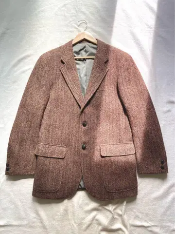 에디 바우어 x 해리스 트위드 싸개 단추 자켓 브라운 블랙 택 XL