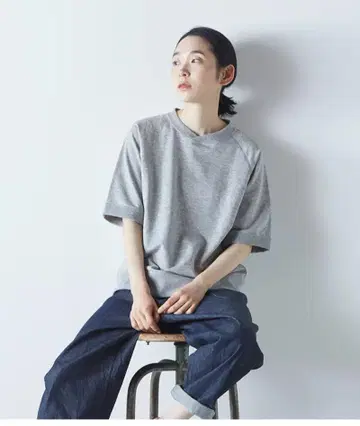 아틀리에 나루세 코튼 셀 쭈리 반팔 맨투맨 멜란지 그레이