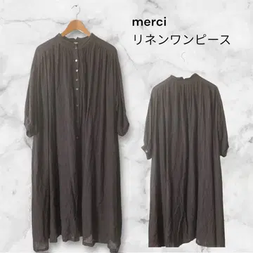 프렌치브뤼 merci 린넨 개더 원피스 차콜 그레이