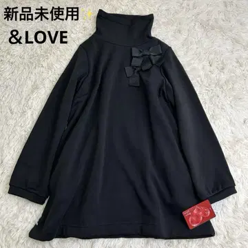 새상품 앤드러브 속기모 리본 하이넥 튜닉 블랙