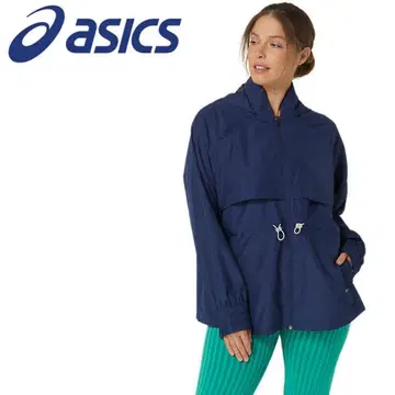 [ 한 번 착용 ] asics 네이비 후드 부착 자켓