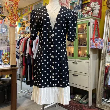 70's USA제 빈티지 레트로 원피스 도트 도트 vintage