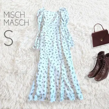 긴팔 꽃무늬 원피스 S 화이트 롱 퍼프소매 / MISCH MASCH