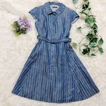 새상품급 Maglie 마 혼방 스트라이프 원피스 9호 M 상당 일본제