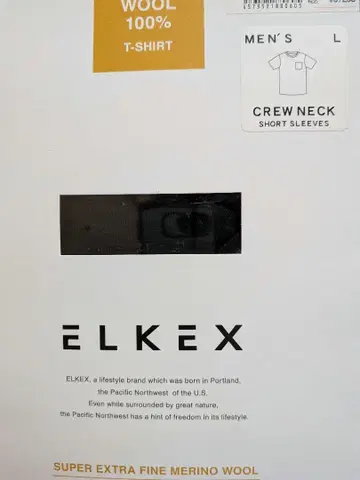 새상품 ELKEX 메리노울 100% 블랙 T셔츠 L