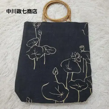 나카가와 마사시치 상점 린넨과 대나무 백 연꽃 패턴 린넨