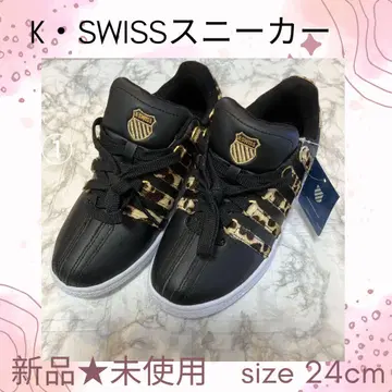 미사용 새상품 K-SWISS 스니커즈 블랙 레오파드 무늬 24cm