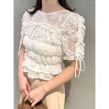25SS snidel 프릴 레이스 반팔 상의 화이트