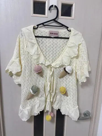 핑크하우스 아이스크림 모티브 니트 가디건