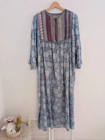 칸타 패치 부착 블록 프린트 원피스 1